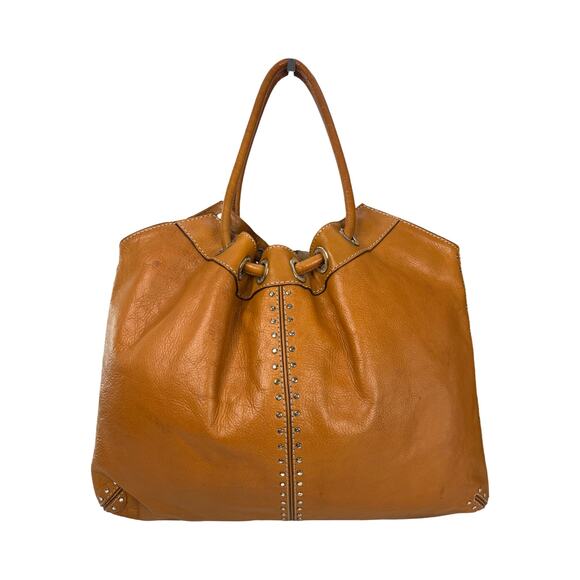 Michael Kors Astor Large Cognac Leather Drawstring Tote Bag Studded Detail - Picture 1 of 15